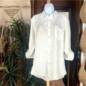 Ted Baker White Linen Cotton Shirt 5 M | Portugal Made Iridescent Button Down